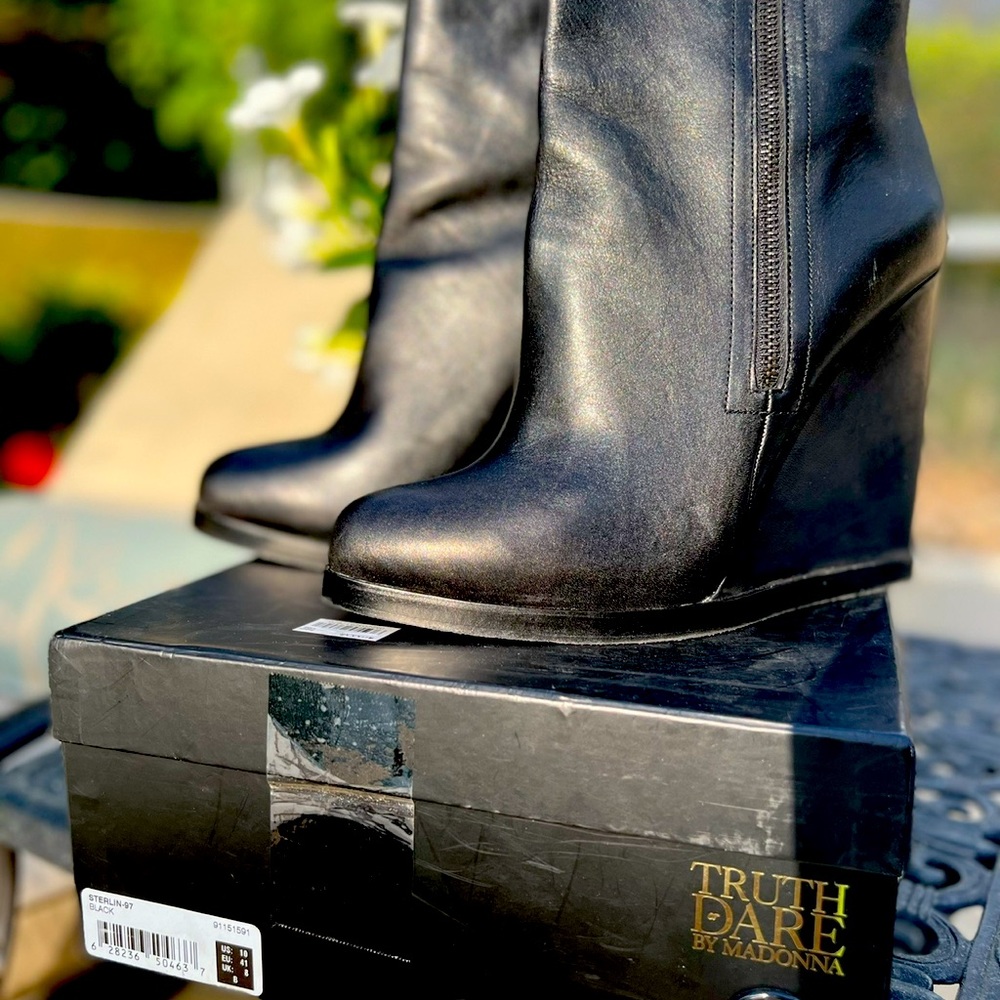 Truth Dare by Madonna - leather wedge ankle boots. NEVER worn